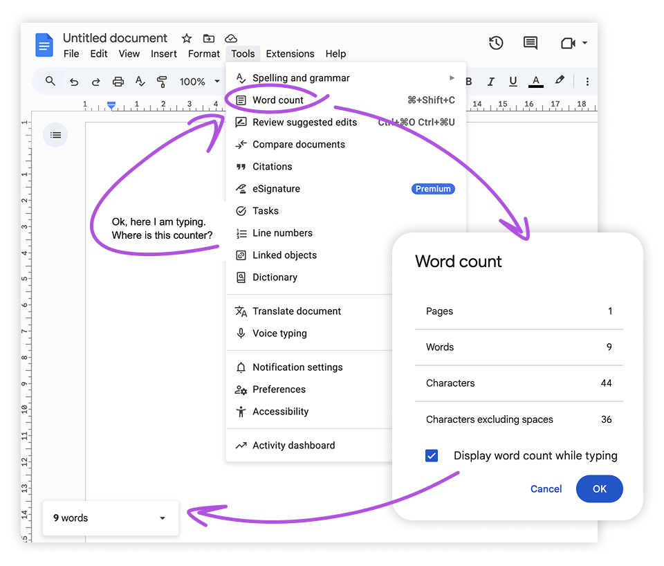 Google Docs woordenteller