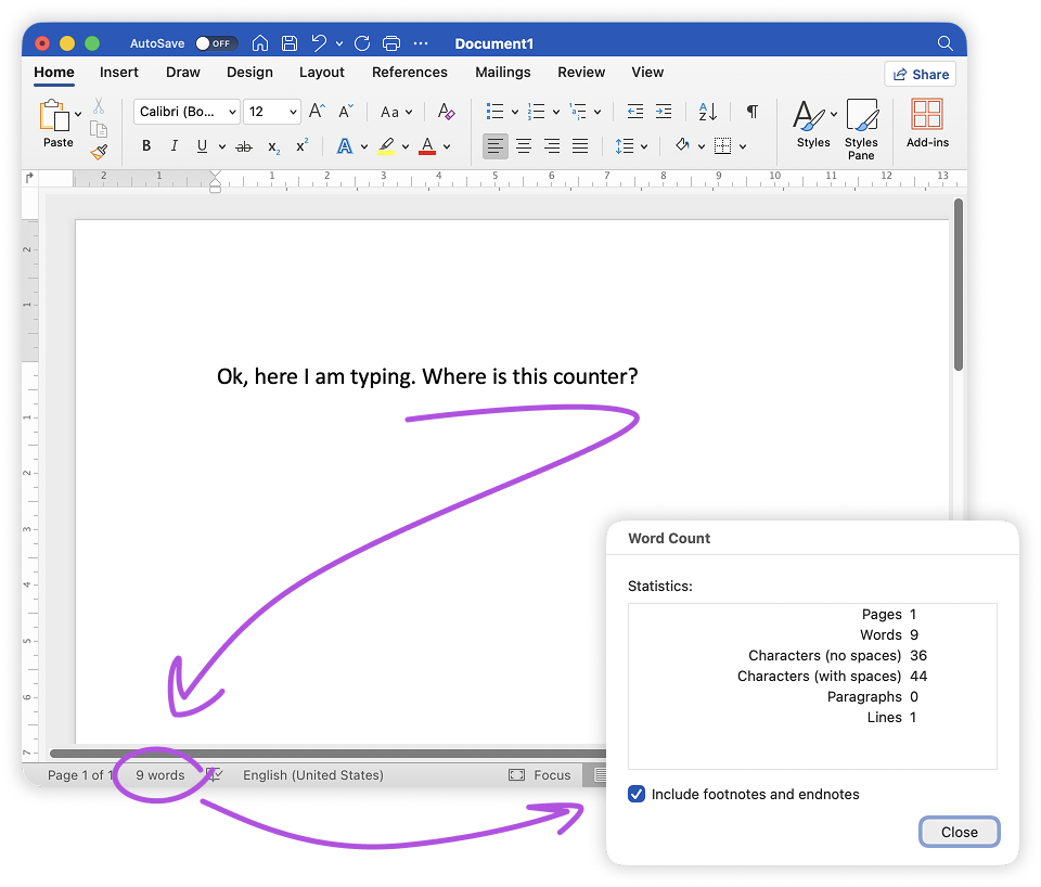 MS Word woordenteller